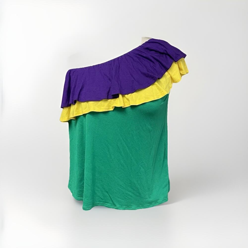 Mardi Gras One Shoulder Ruffle Top Vine & Love Size Small Casual Parade Party